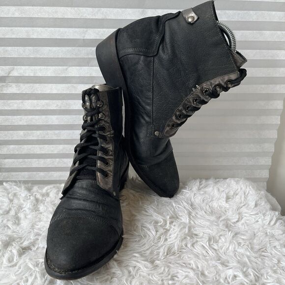 Old Gringo black and silver lace up Booties, size 9.5 B, made in Mexico, leather - Picture 1 of 9